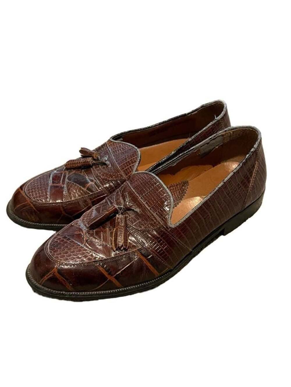 Stacy Adams Genuine Snakeskin Tassel Loafers Men’s 9.5 Brown Exotic Grandpacore